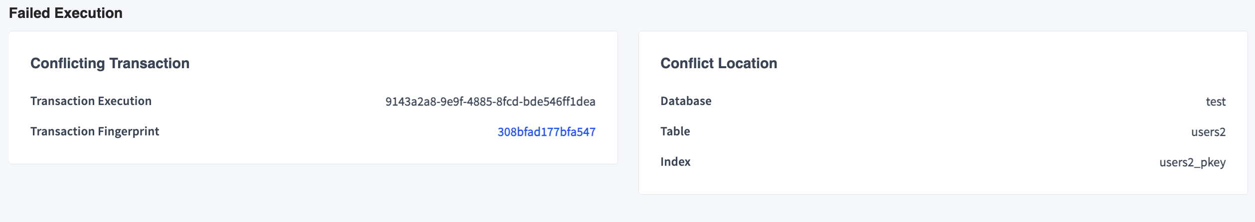 Failed transaction execution details conditional